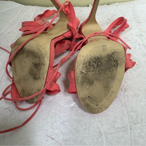 ShoeDazzle Shirah Ruffle Lace Up Heels Coral Pink Sandals Strap Adjustable Shoes - Picture 13 of 16